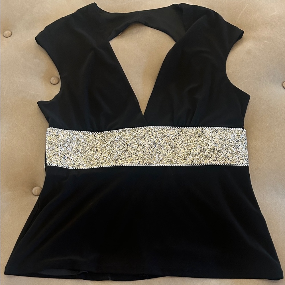Boston Proper Black Blouse with Silver Detail